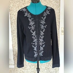 Chico's Black Embroidered Cardigan size Large